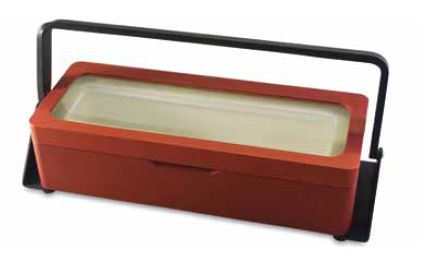 Großer Spritzentragebehälter mit Bleiglass, 3mmPb, rot